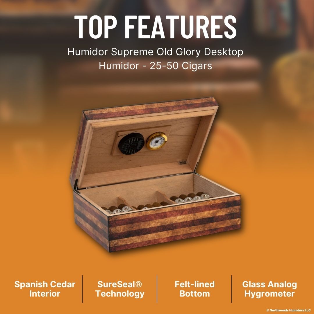 Humidor Supreme Old Glory Desktop Humidor - 25-50 Cigars