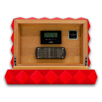 Colibri Quasar 45-Cigar Desktop Humidors - Red - Lid Flipped Open