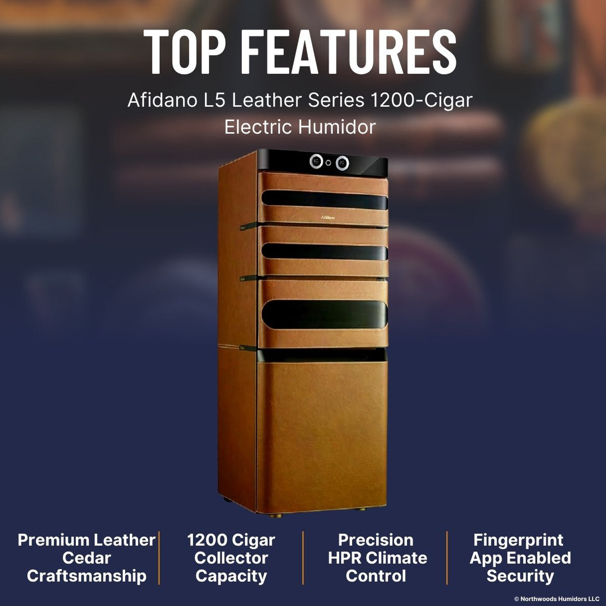Afidano L5 Leather Series 1200-Cigar Electric Humidor -  Top Features