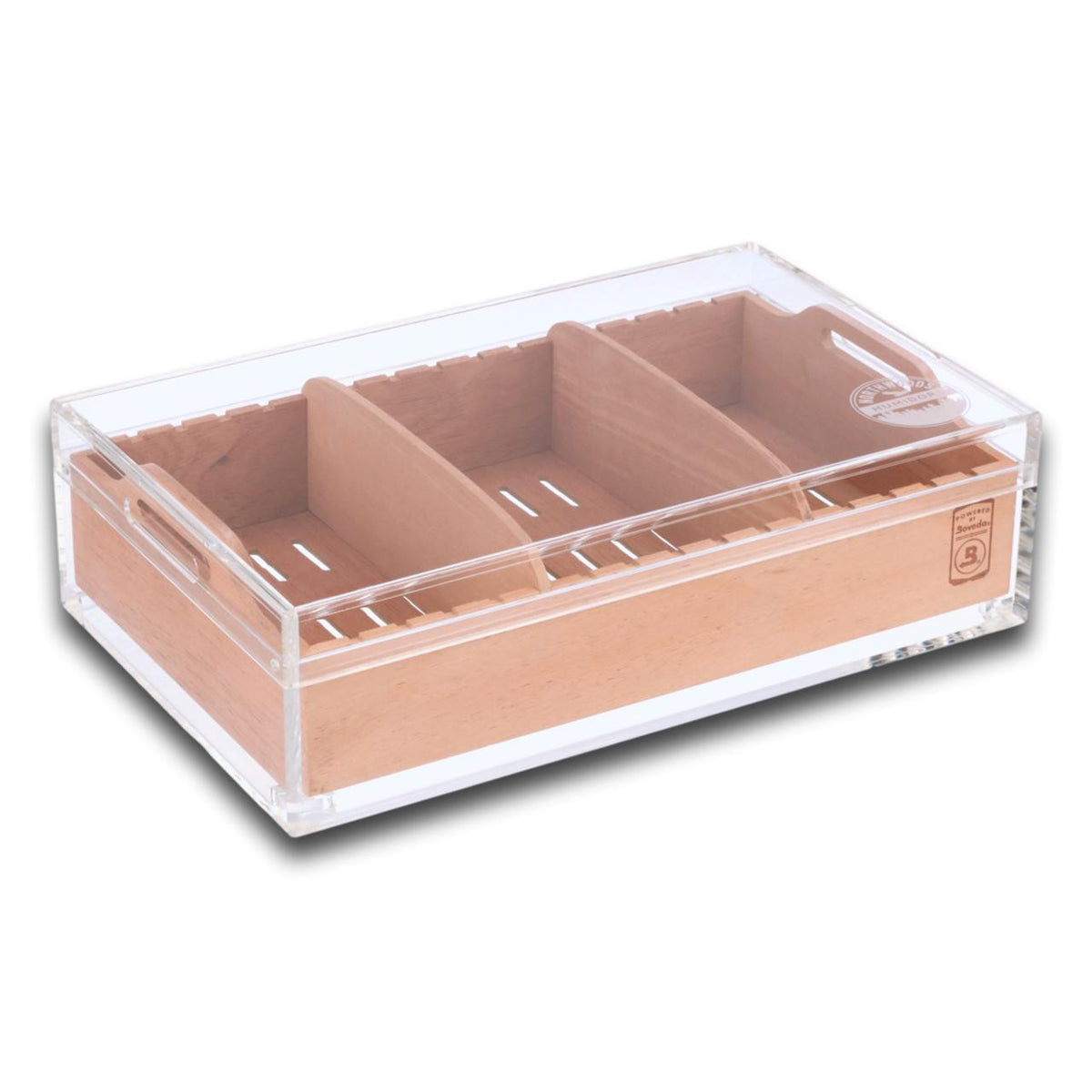 Large Acrylic 75-Cigar Humidor Powered by Boveda - Diagonal view without Cigars