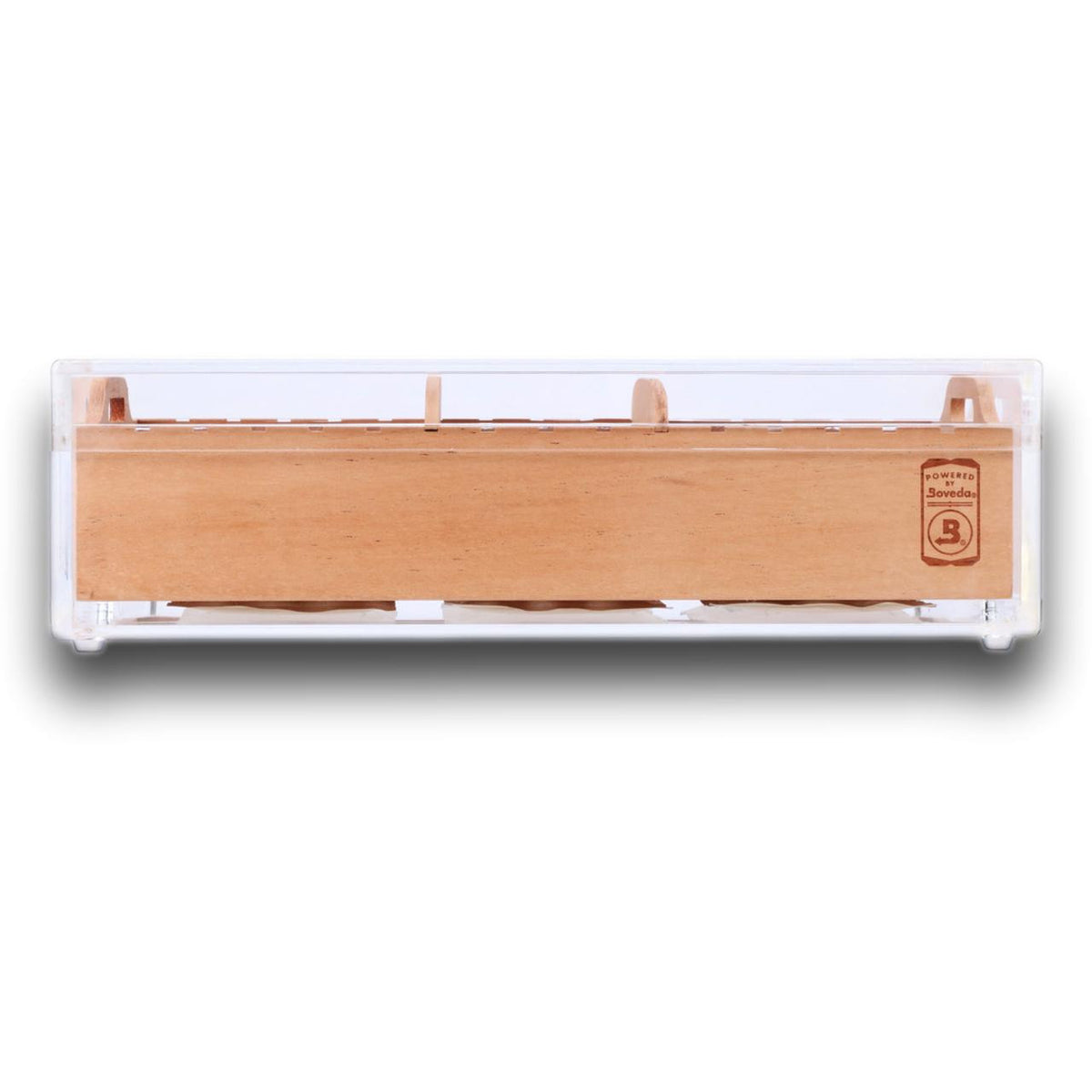 Large Acrylic 75-Cigar Humidor Powered by Boveda - 69% RH Packs below Spanish Cedar Tray