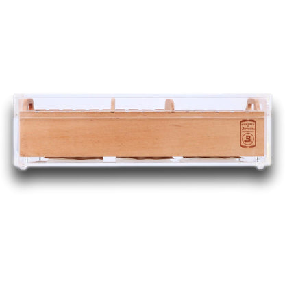 Large Acrylic 75-Cigar Humidor Powered by Boveda - 69% RH Packs below Spanish Cedar Tray