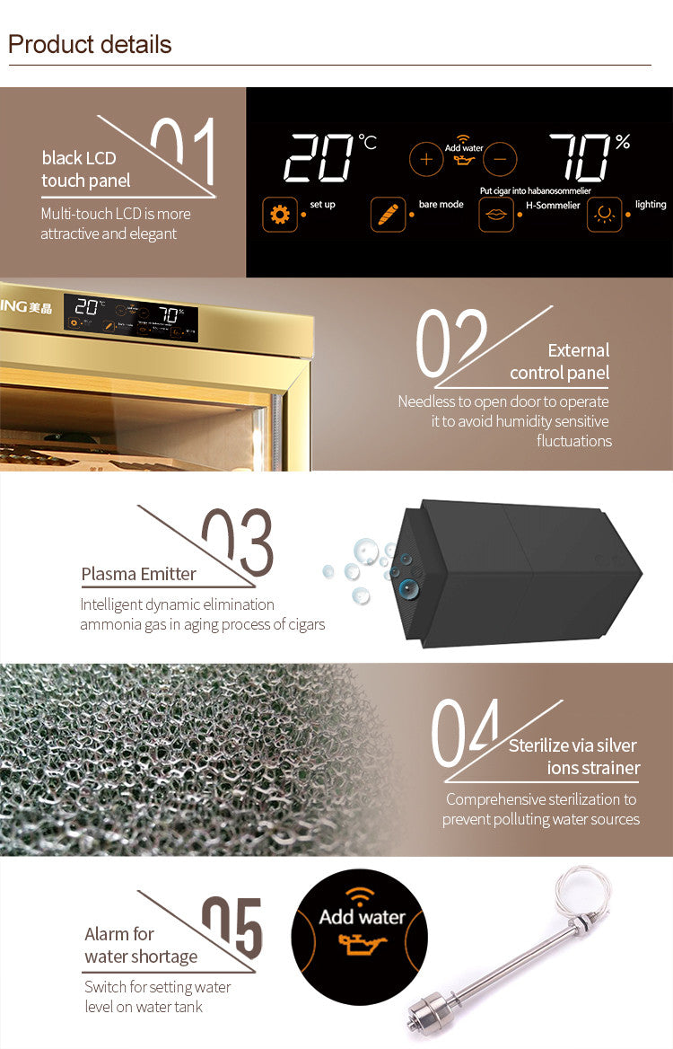 Raching MON2800A Climate Control Black Wood 1,500-Cigar Electric Humidor Specifications