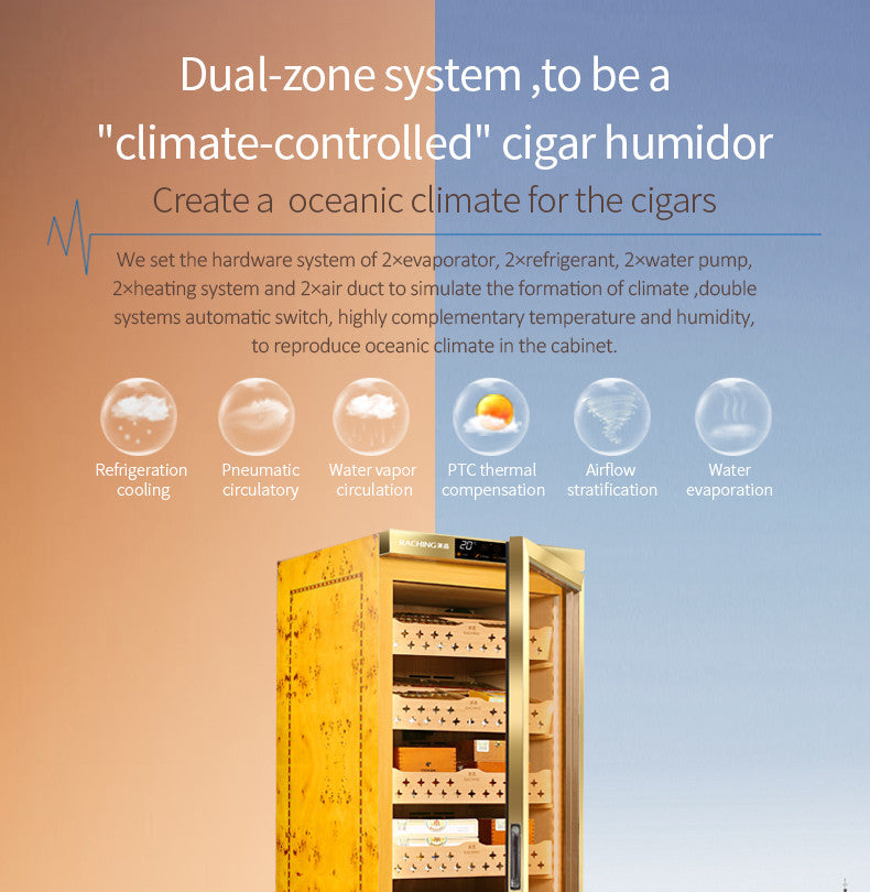 Raching MON3800A Climate Control Gold Burl 1,800-Cigar Electric Humidor - Specifications