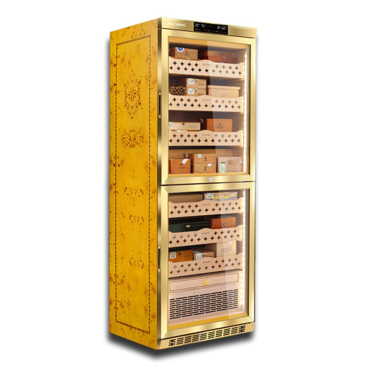Raching MON3800B Climate Control Gold Burl 1,800-Cigar Electric Humidor - Main Image