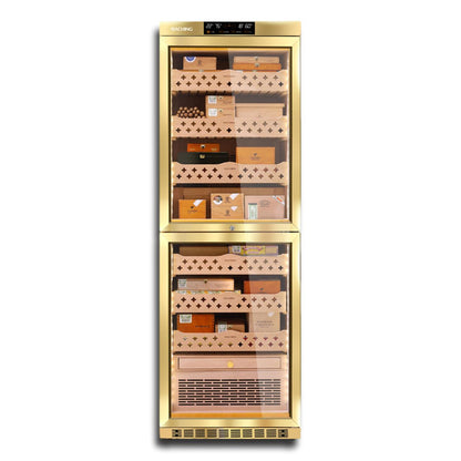 Raching MON3800B Climate Control Gold Burl 1,800-Cigar Electric Humidor - Front