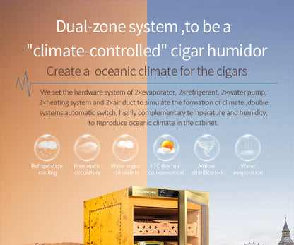 Raching MON800A Climate Control Gold Burl 600-Cigar Electric Humidor Specifications