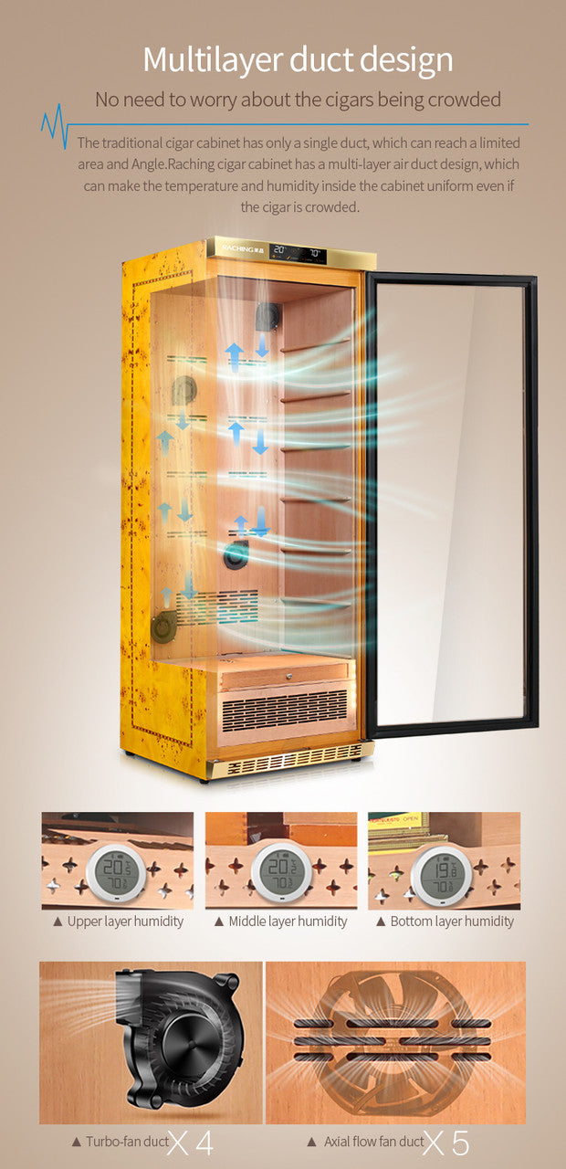 Raching MON800A Climate Control Black Wood 600-Cigar Electric Humidor Specifications