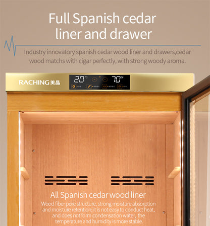 Raching MON800A Climate Control Gold Burl 600-Cigar Electric Humidor Specifications