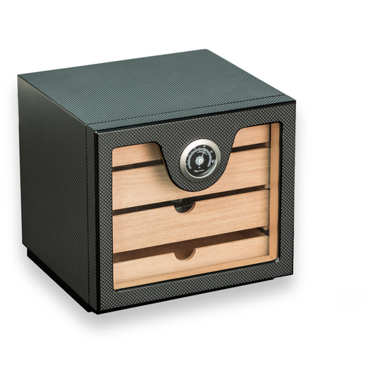 Bey-Berk Carbon Fiber Matte Finish Humidor with Glass Door (C423)