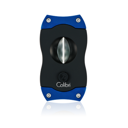 Colibri V-Cut Cigar Cutter Black Rubber and Blue Exterior