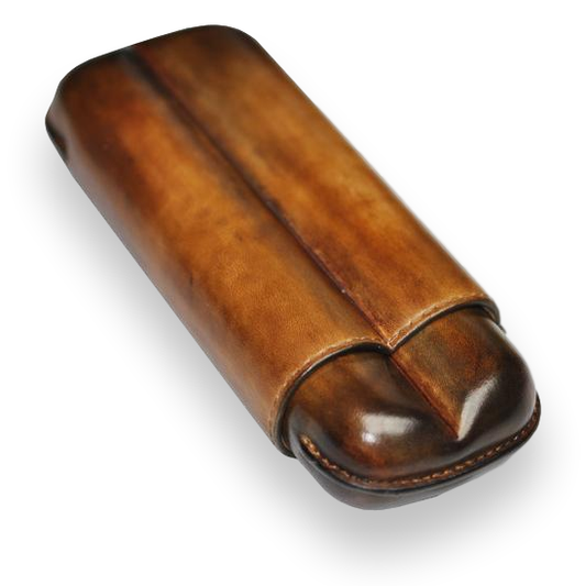 Elie - Bleu - Honey - Patina - 2 - Cigar - Leather - Case - Up - to - 56 - Ring - Gauge - Exterior