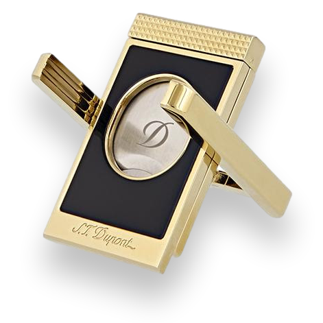 S.T. Dupont Black Chrome Guillotine Double-Blade Cigar Cutter with Cigar Stand - Exterior Front with Stand