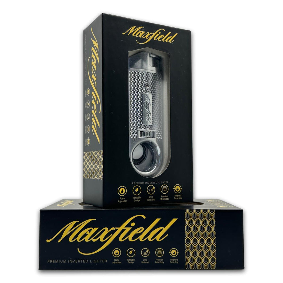 Maxfield Slim Diamond Torch Flame Cigar Lighters - Silver - Product Box