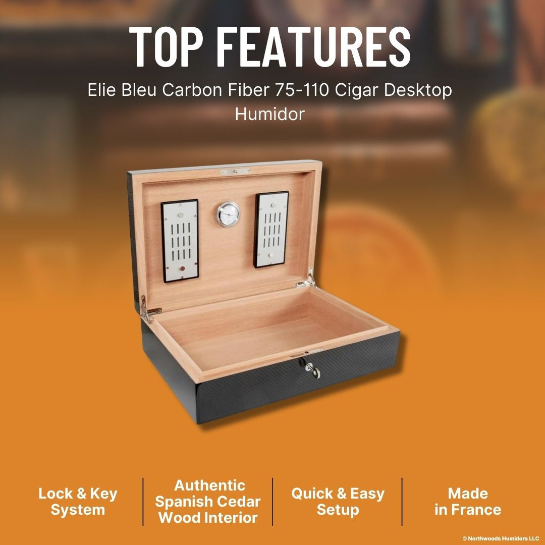 Elie Bleu Carbon Fiber 75-110 Cigar Humidor - Classic Collection - Top  Features
