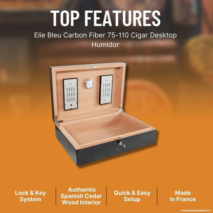 Elie Bleu Carbon Fiber 75-110 Cigar Humidor - Classic Collection - Top  Features