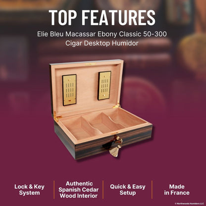 Elie Bleu Macassar Ebony Classic 110-Cigar Desktop Humidor -  Top Features