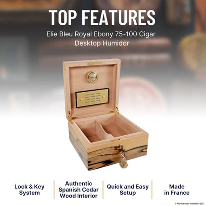 Elie Bleu Royal Ebony Cigar Desktop Humidor - Royal Ebony - Top Features