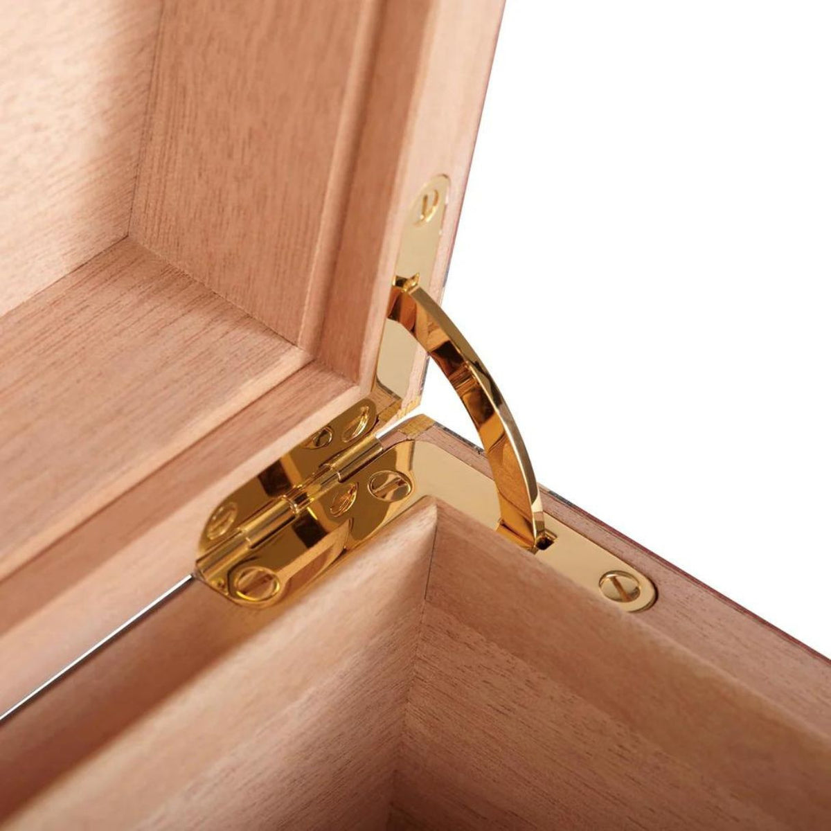 Elie Bleu Classic Wood Cigar Desktop Humidor - Amboyna Burl -  Hinge Details