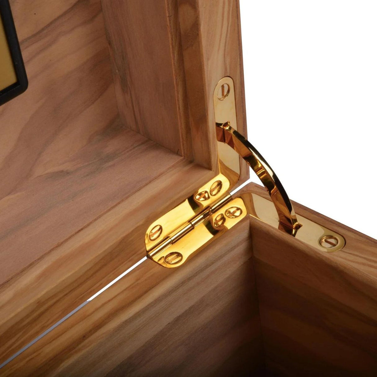Elie Bleu Olive Wood 110-Cigar Desktop Humidor - Hinge Details