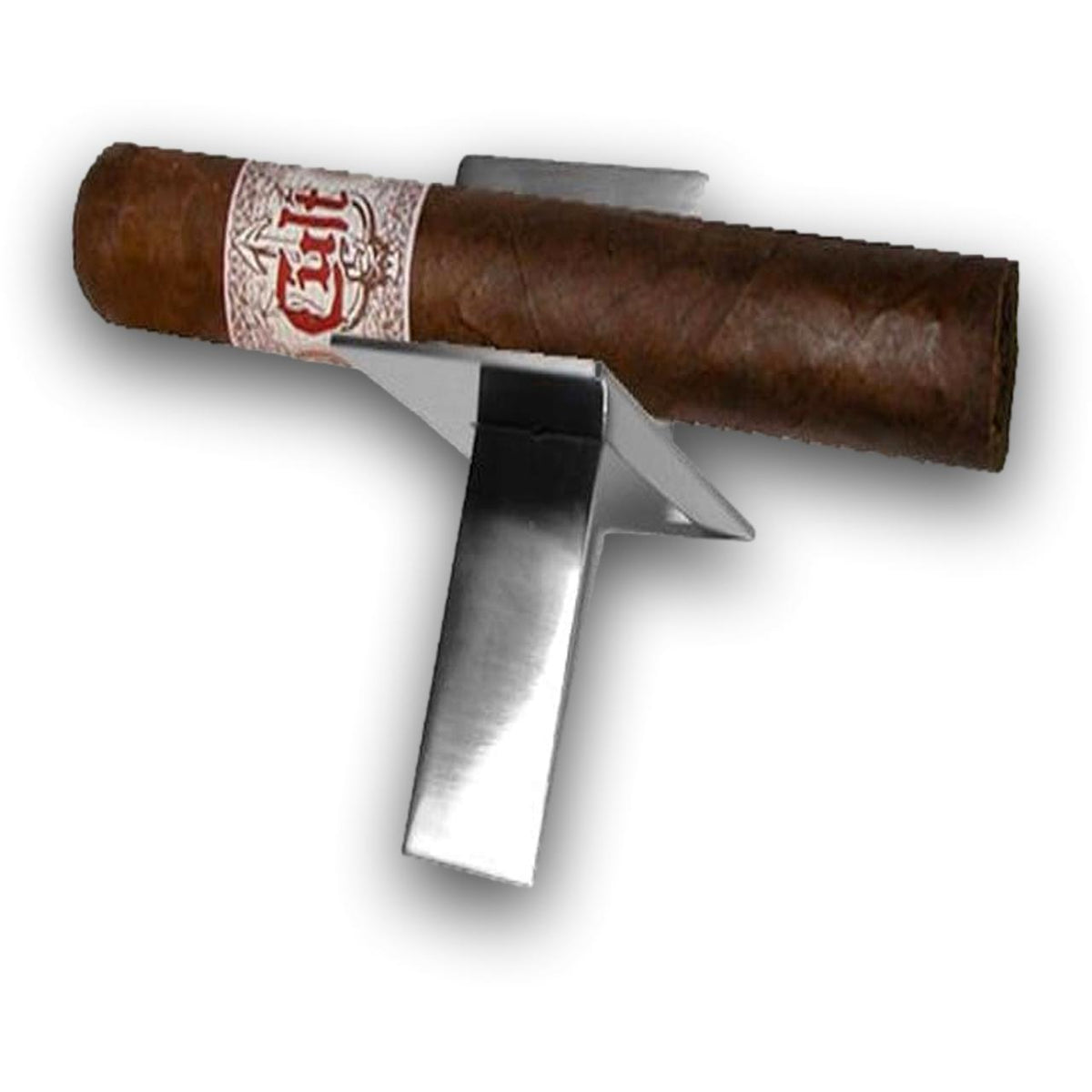Cigar with a metal cutter on a white background