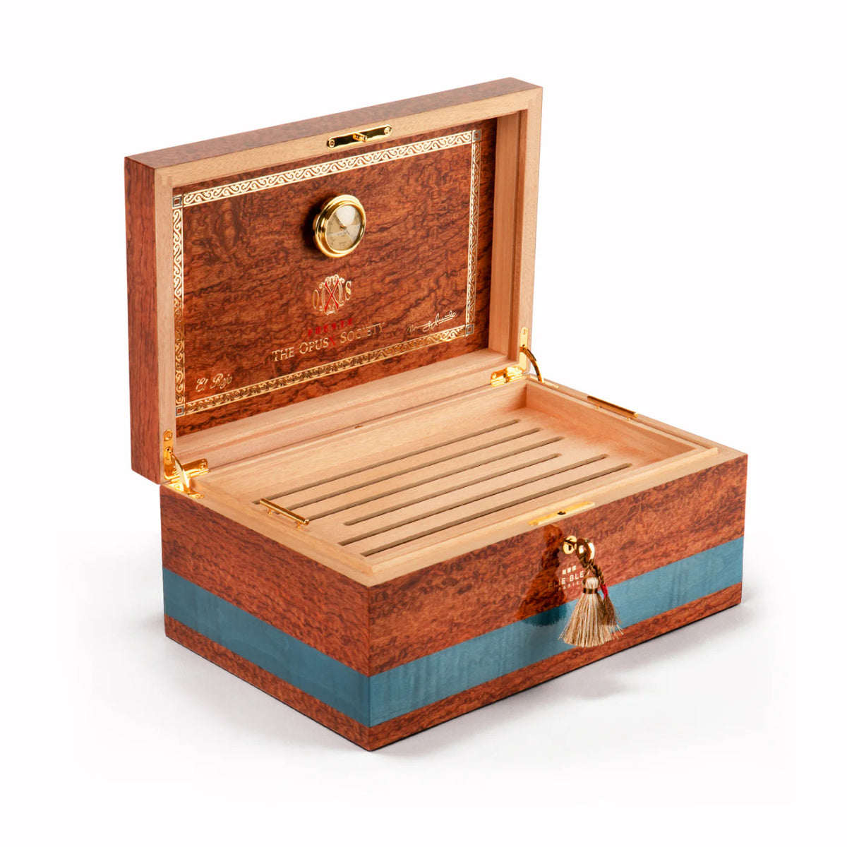 Elie Bleu OpusX El Rojo 75-Cigar Desktop Humidor - Lid Flipped Open