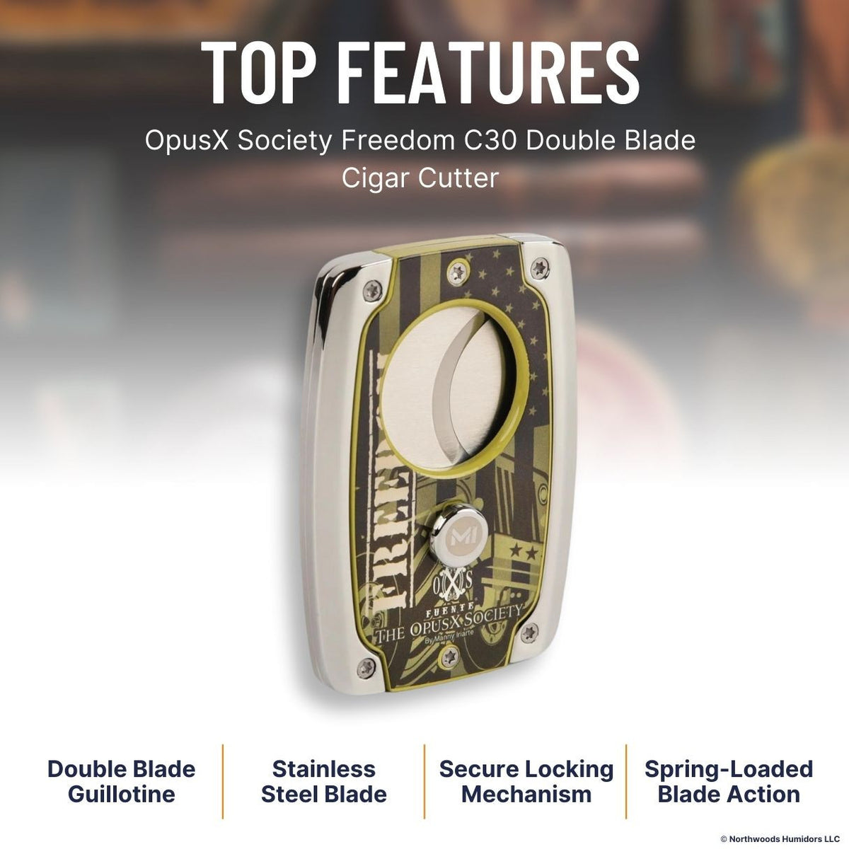 OpusX Society Freedom C30 Double Blade Cigar Cutter - Top Features