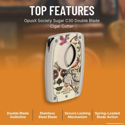 OpusX Society Sugar C30 Double Blade Cigar Cutter - Top Features