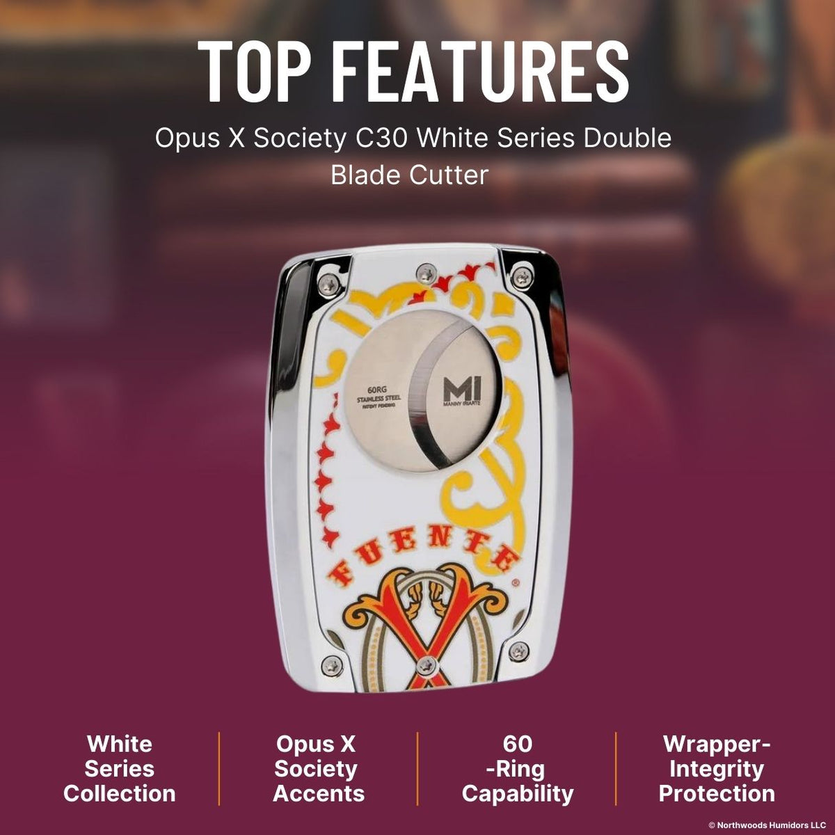 Opus X Society C30  White Series Double Blade Cutter  - Top Features