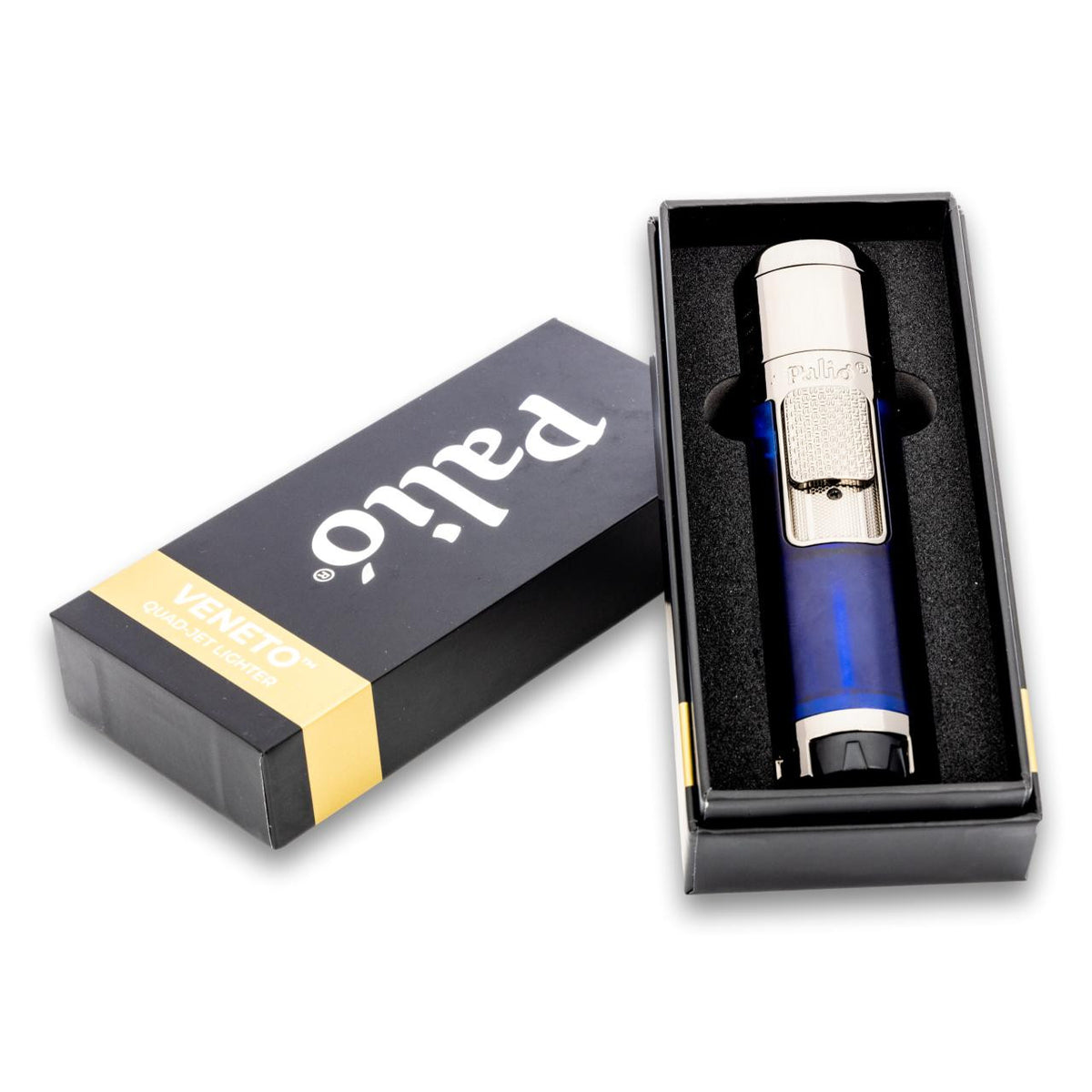 Palio Veneto Torch Flame Quad Jet Cigar Lighters - Blue - Product Gift Box