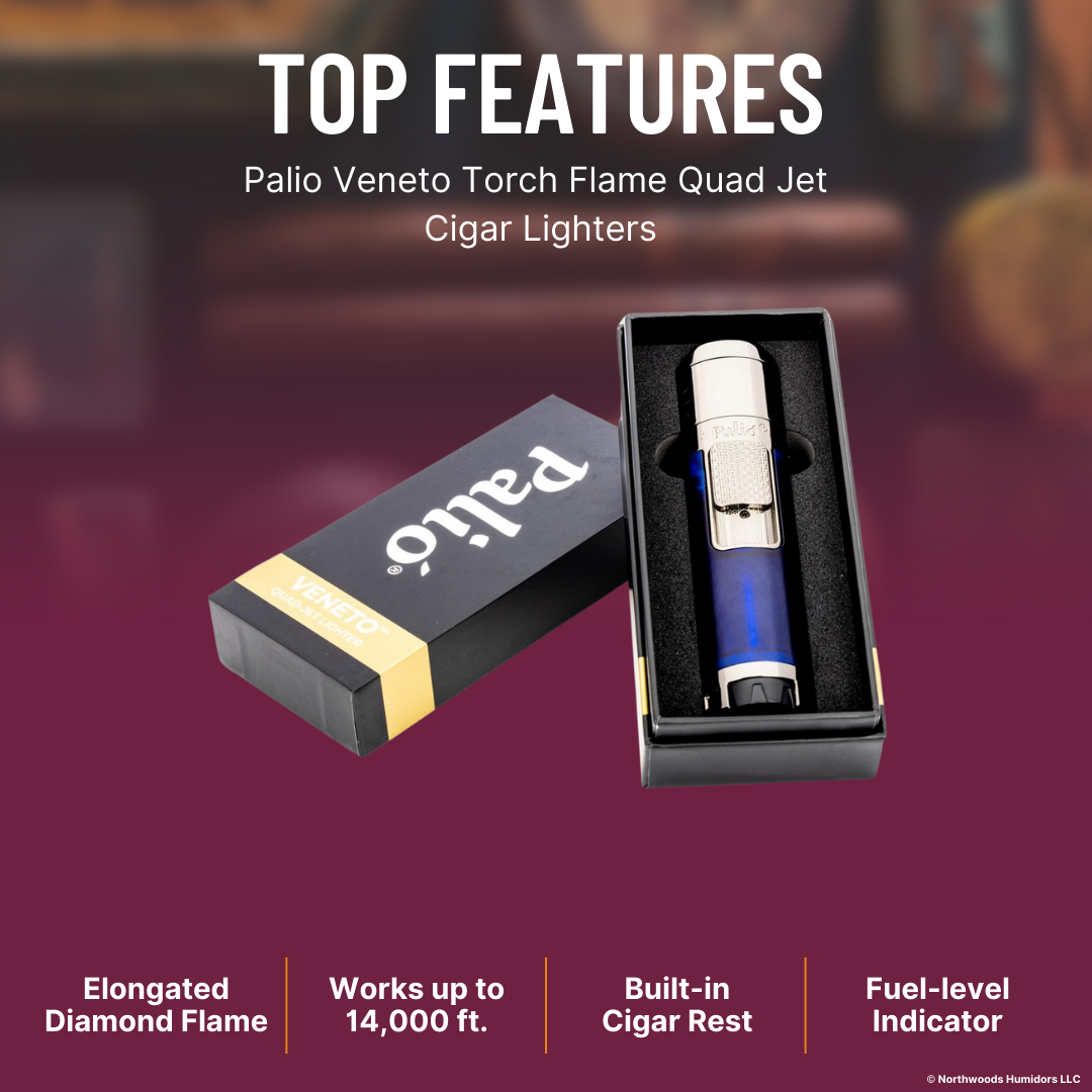 Palio Veneto Torch Flame Quad Jet Cigar Lighters - Blue - Top Features