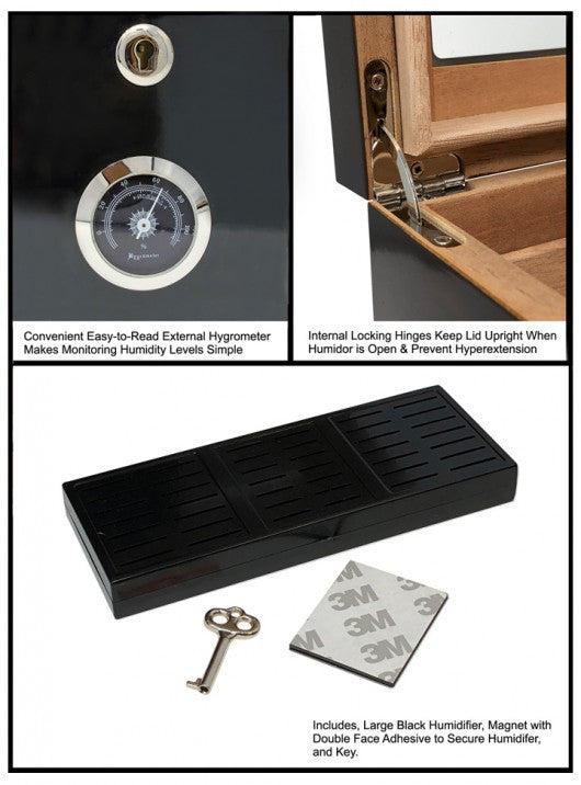 Prestige Berkeley II 100-Cigar Desktop Humidor  - Hygrometer Humidifier Lock and Key