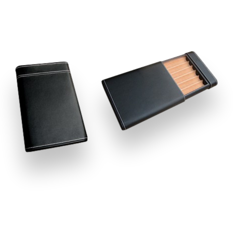 Prestige Black Sliding Leather 6-Finger Cigar Case  - Exterior and Interior Front