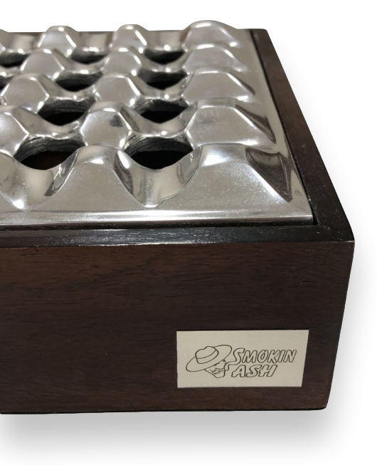 Prestige Rockford 'Smokin' Ash' Metal and Wood Ashtray  - Exterior Side Logo