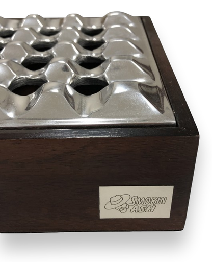 Prestige Rockford 'Smokin' Ash' Metal and Wood Ashtray  - Exterior Side Logo