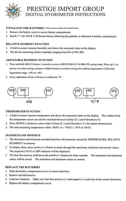 Prestige Watch Style Digital Hygrometer - Silver - Instruction Manual