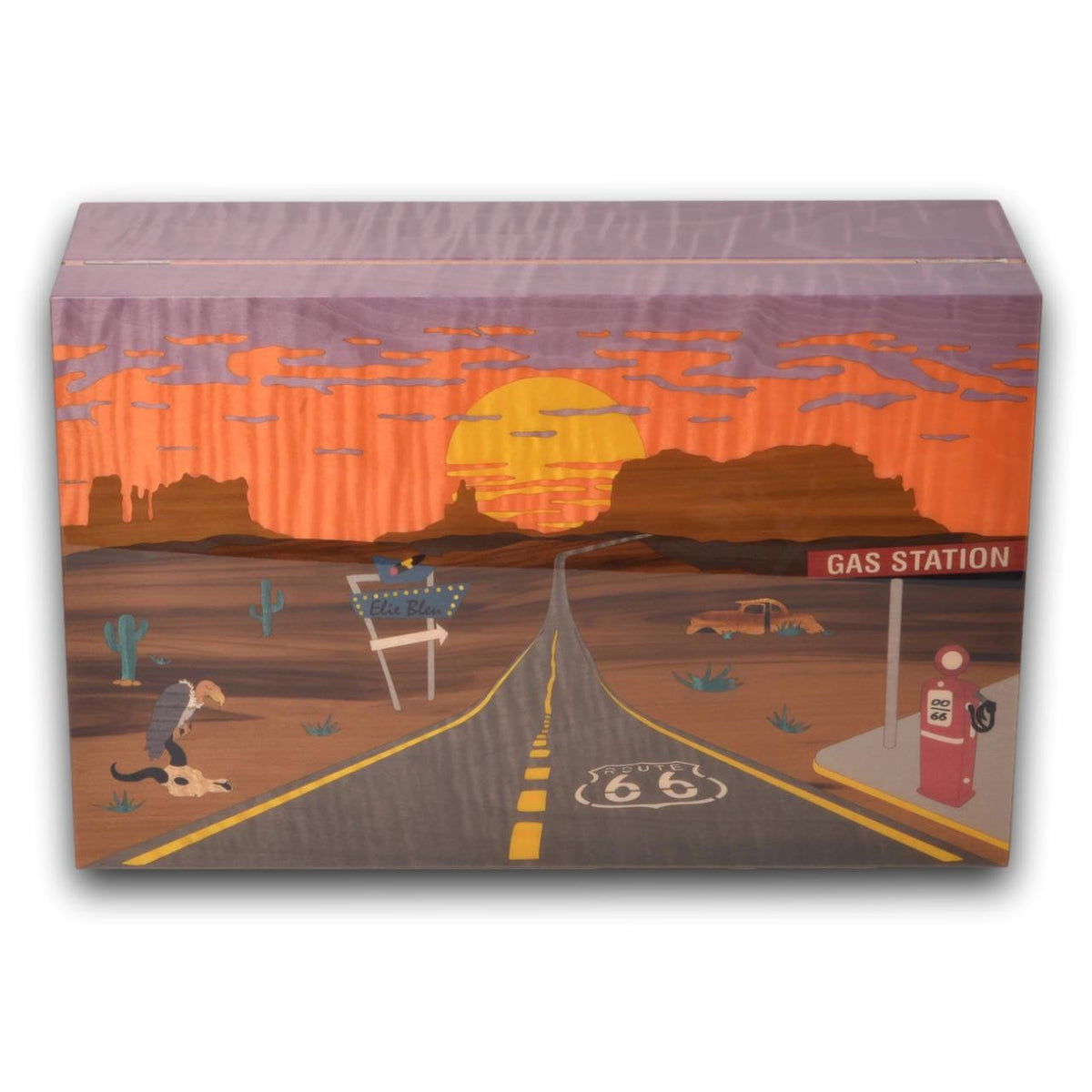 Elie Bleu Route 66 Twighlight 110-Cigar Desktop Humidor -  Front