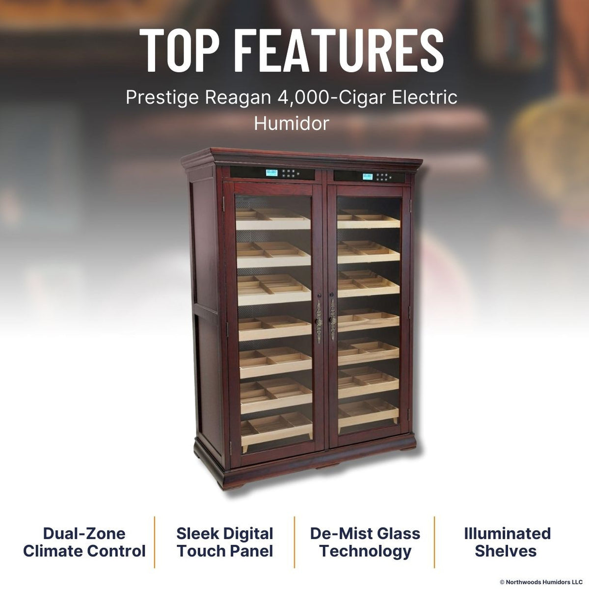 Prestige Reagan 4,000-Cigar Electric Humidor - Top Features