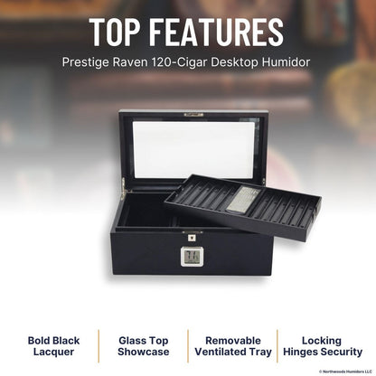 Prestige Raven 120-Cigar Desktop Humidor - Top Features