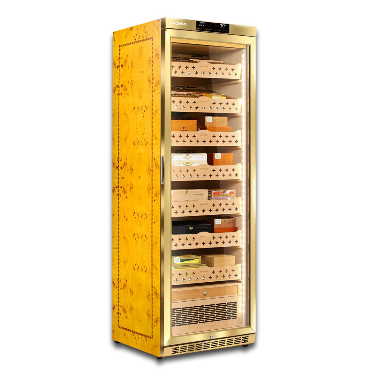 Raching MON3800A Climate Control Gold Burl 1,800-Cigar Electric Humidor