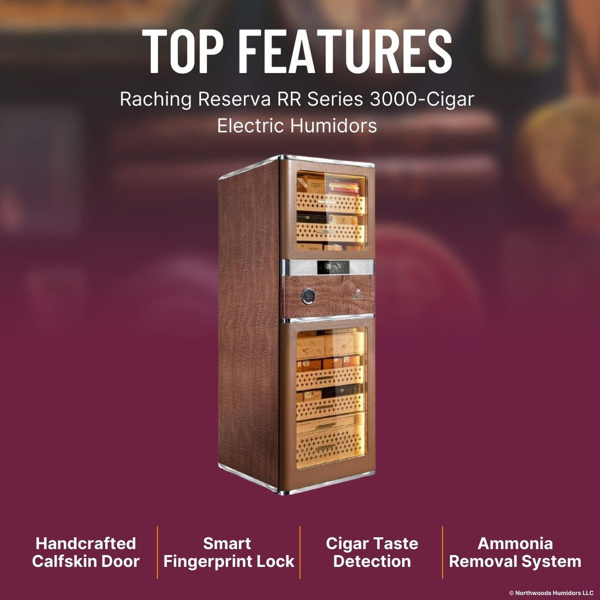 Raching Reserva RR Series 3000-Cigar Electric Humidors - Havana Tan - Top Features