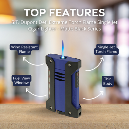 S.T. Dupont Defi Extreme Torch Flame Single Jet Cigar Lighter - Matte Black Ocean - Top Features