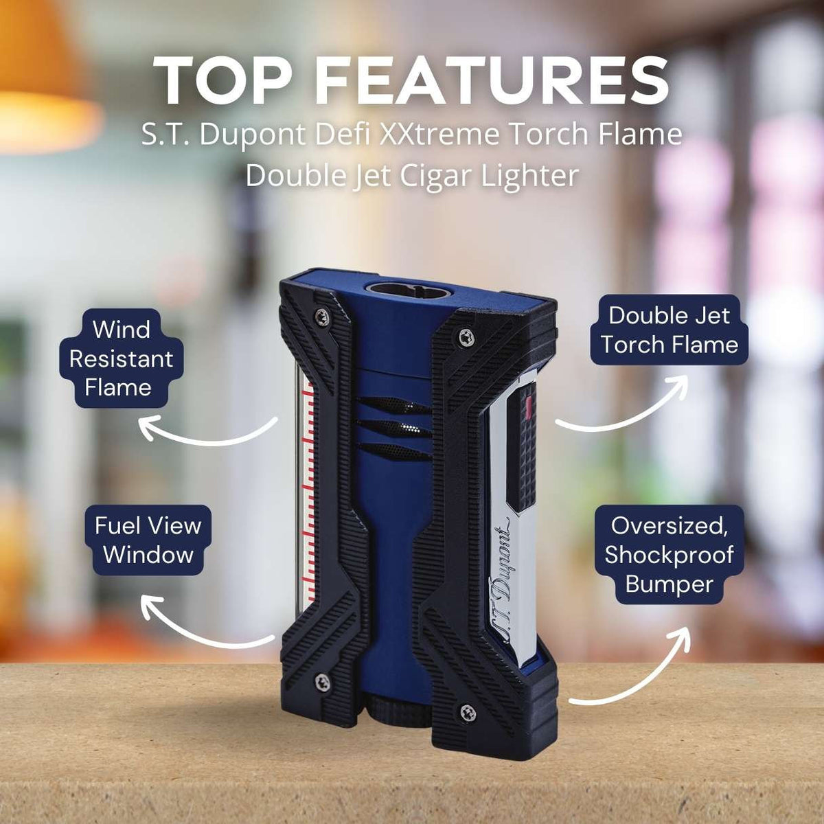 S.T. Dupont Defi XXtreme Torch Flame Double Jet Cigar Lighter - Matte Blue - Top Features