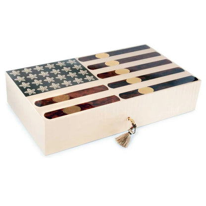 Elie Bleu Stars and Stripes Cigar Flag 110-Cigar Desktop Humidor - Main Image -Left Facing