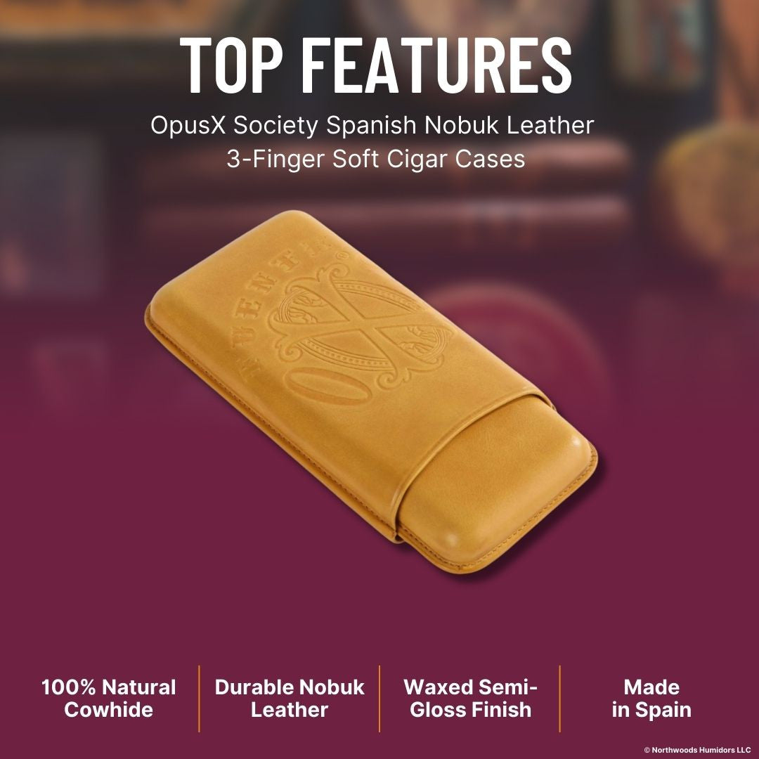 OpusX Society Spanish Nobuk Leather 3-Finger Soft Cigar Cases - Top Features