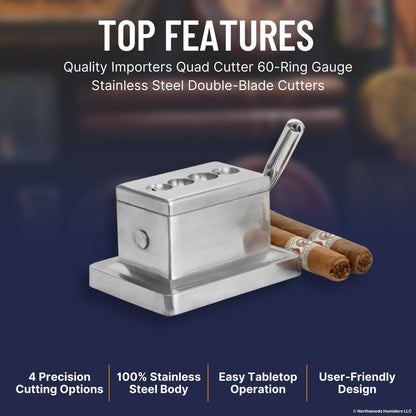 Quality Importers 60 Ring Gauge Stainless Steel Table Top Cigar Cutter  - Top Features