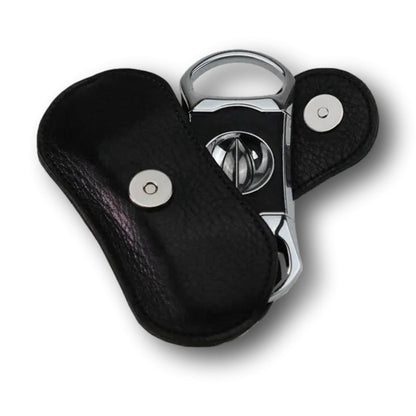 Brizard & Co V Cutter Crocodile Black V-Cut Cigar Cutter - Front with Cover
