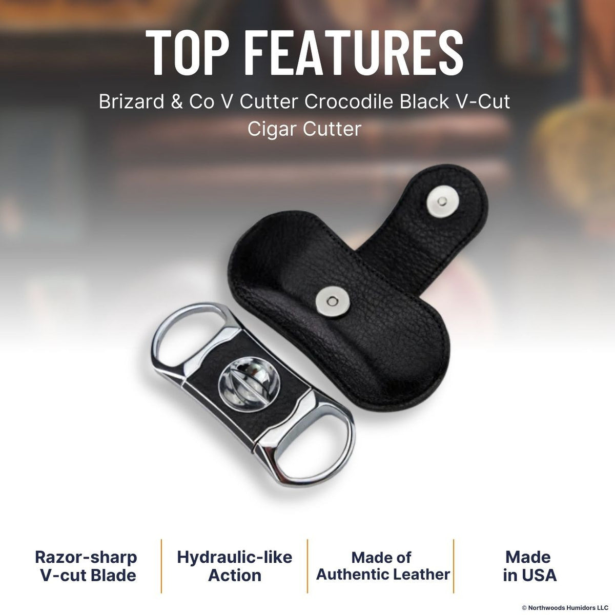Brizard & Co V Cutter Crocodile Black V-Cut Cigar Cutter - Top Features