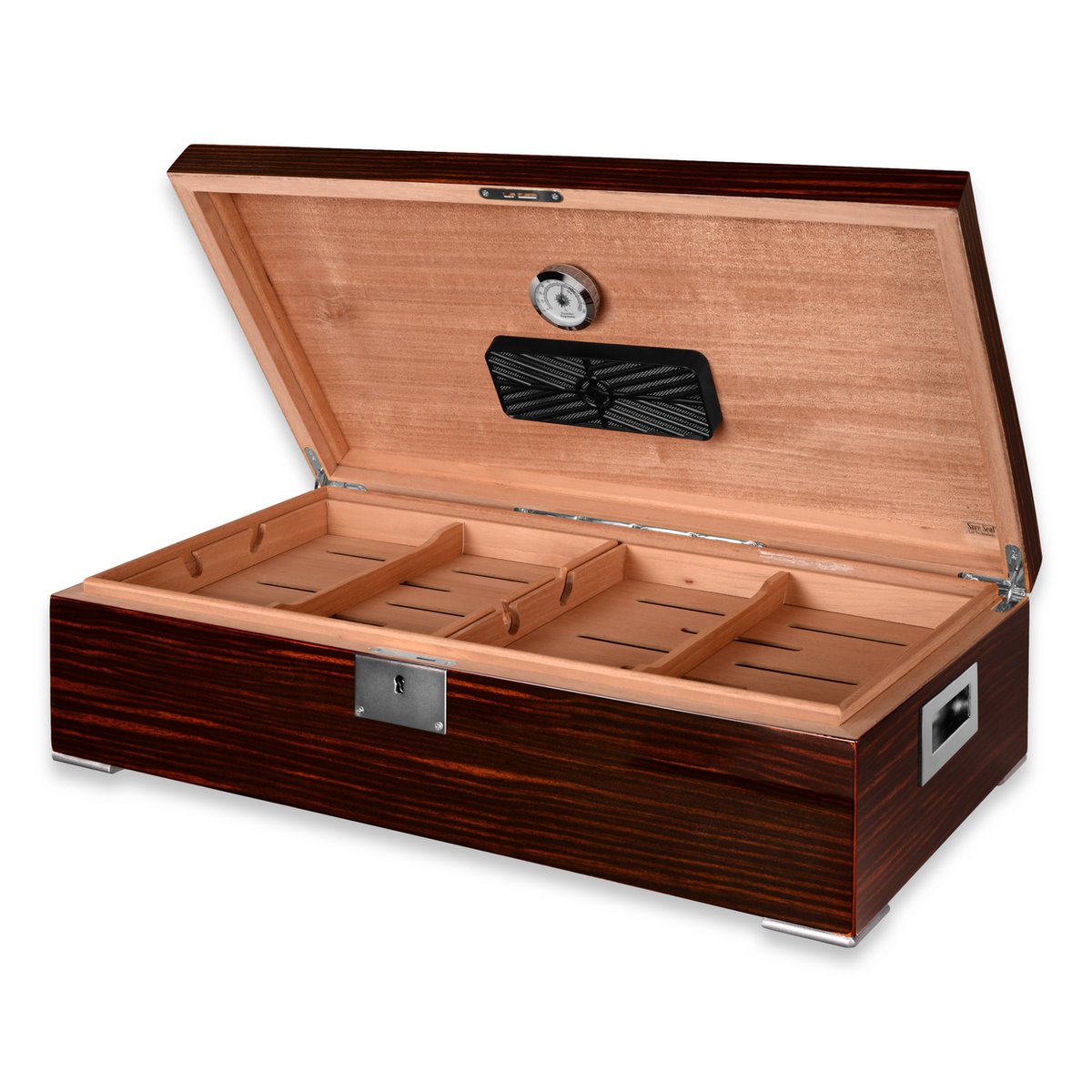 Humidor Supreme Valentino High Lacquer 250-Cigar Desktop Humidor - Quarter Turn Open Lid without Cigars