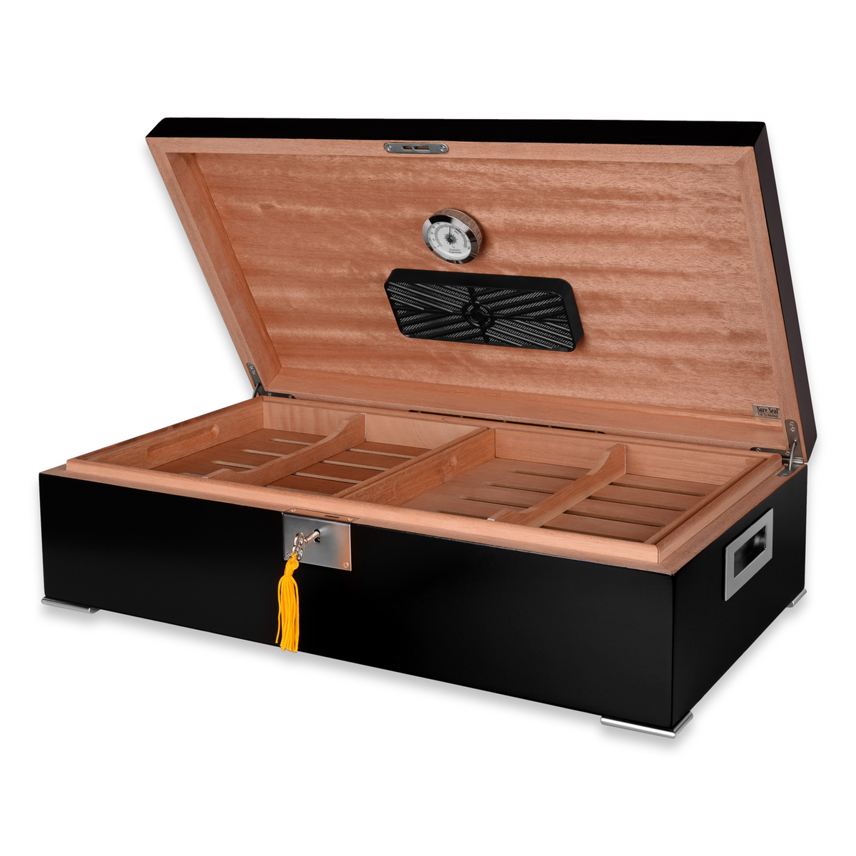 Humidor Supreme Valentino Noir 250-Cigar Desktop Humidor - Quarter Turn Open Lid without Cigars